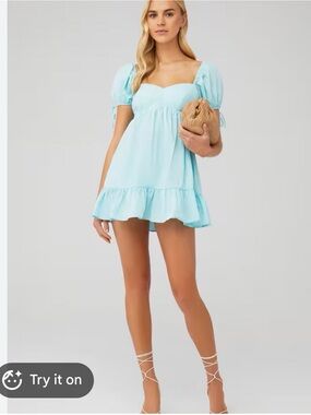 Amanda Uprichard Sicily Mini Dress Powder Blue Puff Sleeve Babydoll